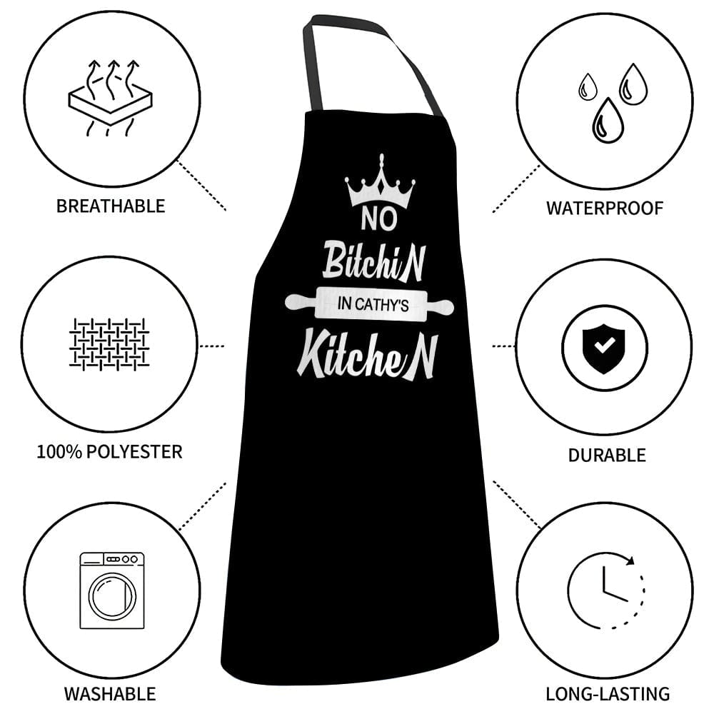 Custom Name Apron – “No Bitchin’ in My Kitchen” Personalized Apron Gift for Her, Funny Kitchen Gift, Cooking Apron with Sayings